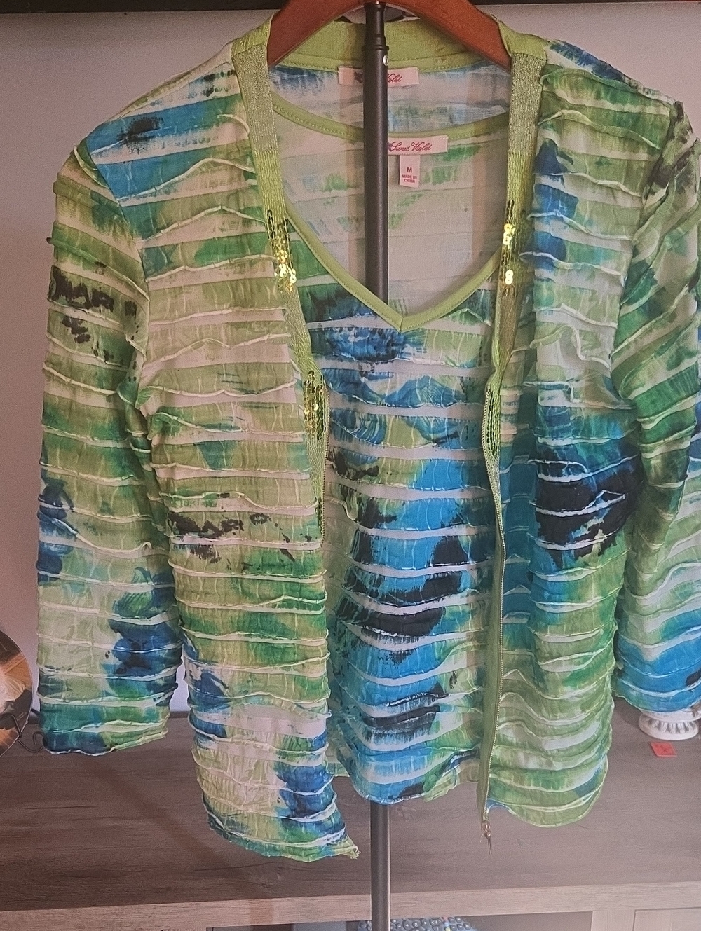 Sweet Violet Green & Blue Printed Layered Top Set